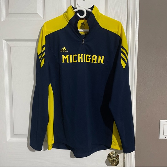 Adidas Scorch Michigan 1/4 Zip Pullover Mens Size Medium Climalite Blue GO BLUE - Picture 1 of 4